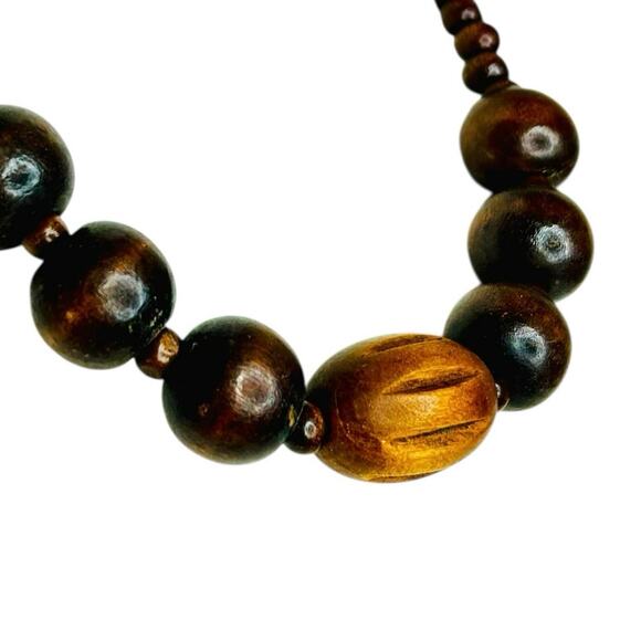 Vintage Natural Wood Beaded Necklace - Picture 3 of 3